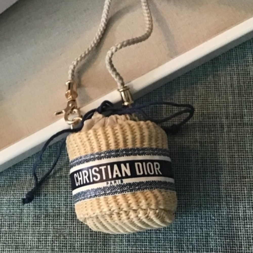 Dior Beige and Navy Mini straw Bag